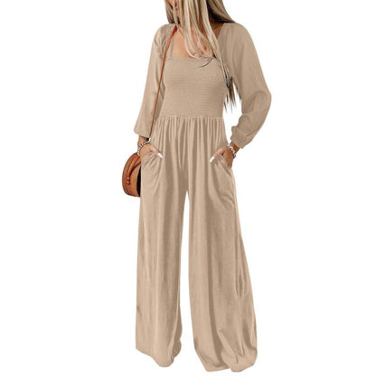Women's Casual Loose Overalls Jumpsuits One Piece Long Sleeve Wide Leg Long Pant Rompers With Pockets - Seldom Seen Styles