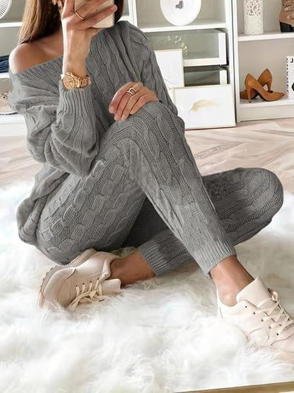 Women's Solid Sweater & Pants Set, Casual Fashion Cozy Top & Trousers for Fall, 2 Piece Sets Women, Women's Fall Knitwear Outfits, Sweater Sets, Sweater Co-ords - Seldom Seen Styles