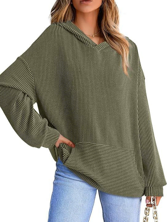 Women's Pullover Hoodies Sweatshirts Casual Loose Long Sleeve Ribbed Knit Shirts - Seldom Seen Styles