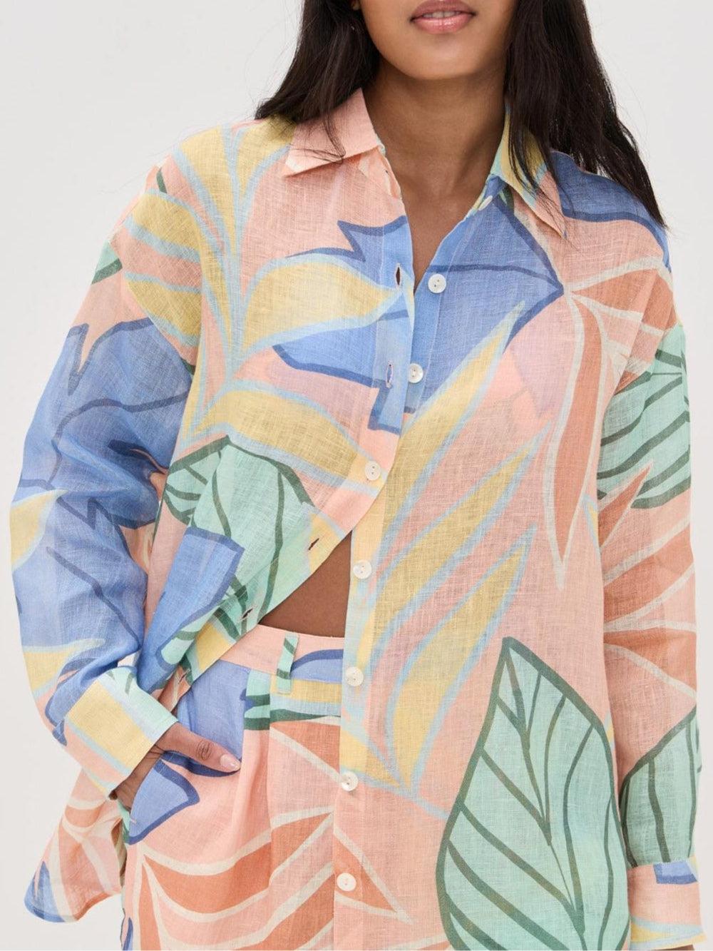 Playa Boyfriend Tropical Leaf Printed Short Set - Seldom Seen Styles