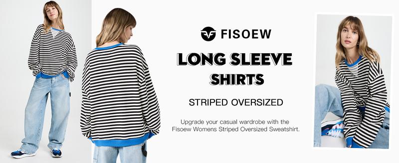 【Up To 3XL】Fisace Christmas Womenswear Striped Oversized Sweatshirt Color Block Crew Neck Long Sleeve Shirt Casual Loose Pullover Top Y2K Clothes back to school - Seldom Seen Styles