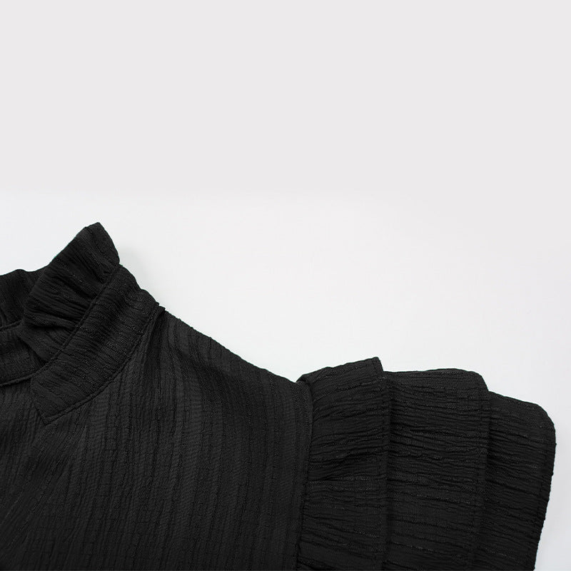 Women's Cap Sleeve Ruffle Trim Mini Dress Ruched Notched Neck Casual Basic Straight Dresses