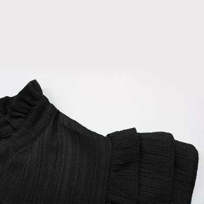 Women's Cap Sleeve Ruffle Trim Mini Dress Ruched Notched Neck Casual Basic Straight Dresses