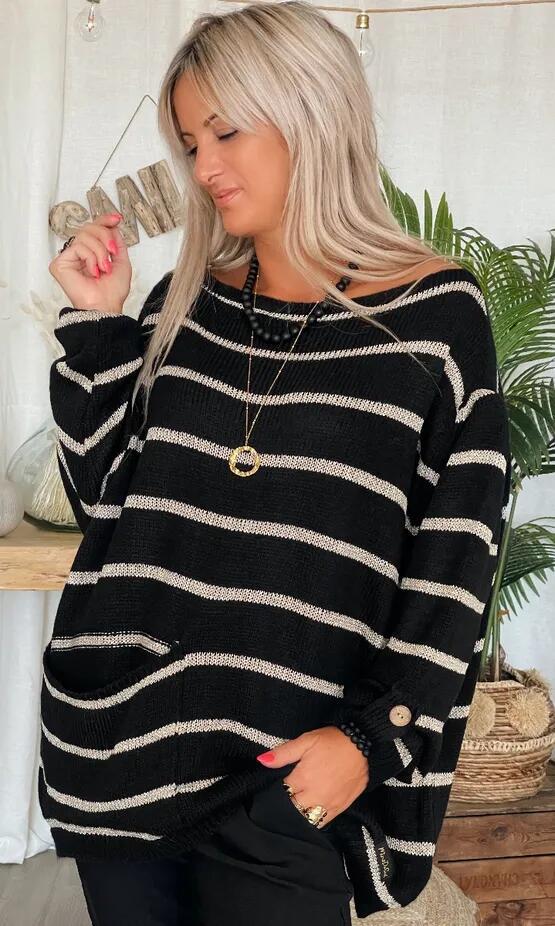 Womens Baggy Oversized Striped Sweater Trendy Color Block Casual Pullover Knit Tunic Sweater Jumper - Seldom Seen Styles