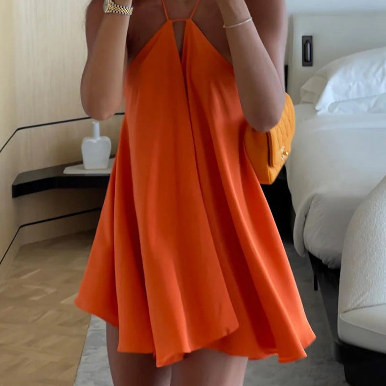 Women's Summer Halter Backless Mini Dress, Sexy A-Line Sleeveless Hollow Out Dress, Beach Vacation Casual Wear, Halloween - Seldom Seen Styles