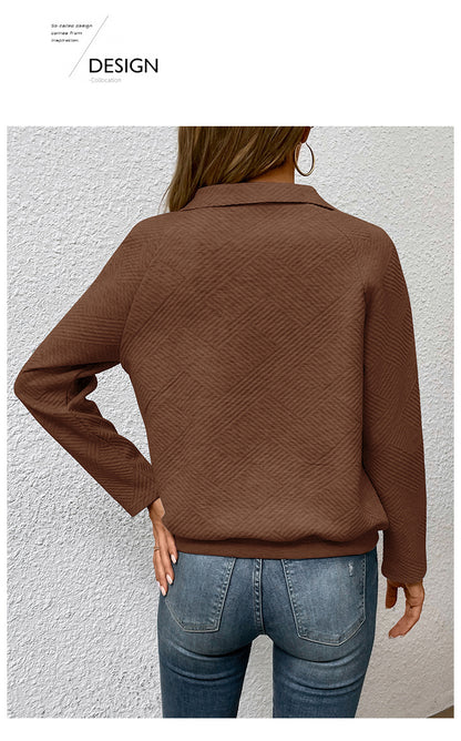 Independent Station Wholesale Hot Selling Multi-color Casual Simple Versatile Long Sleeve Textured Solid Color Cross-border Sweatshirt