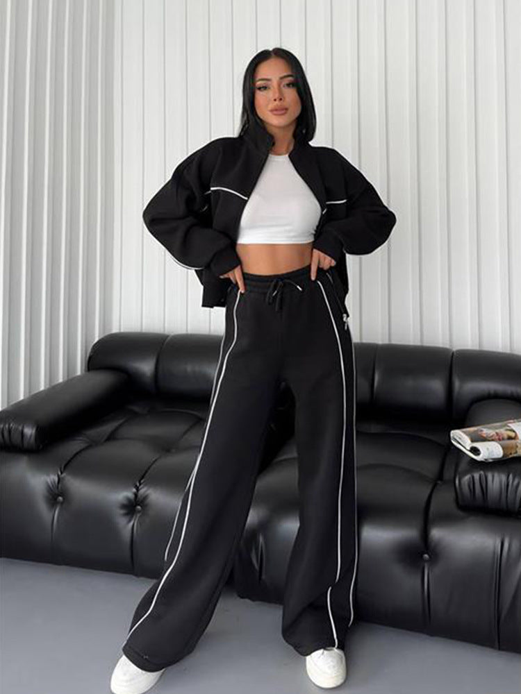 Women Solid Comfortable Basic 2 Piece With/Without Fleece Sweatsuits,Round Neck Zipper Top Coat & Pocket Pants Set Travel Outfits,New Soft Causal Sportwear Tracksuit - Seldom Seen Styles