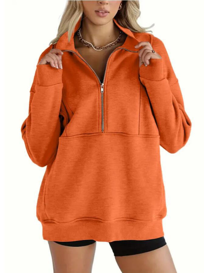Women's Half Zip Sweatshirts Fleece Stand Collar Long Sleeve Thumb Hole Oversized Pullovers with Pockets - Seldom Seen Styles