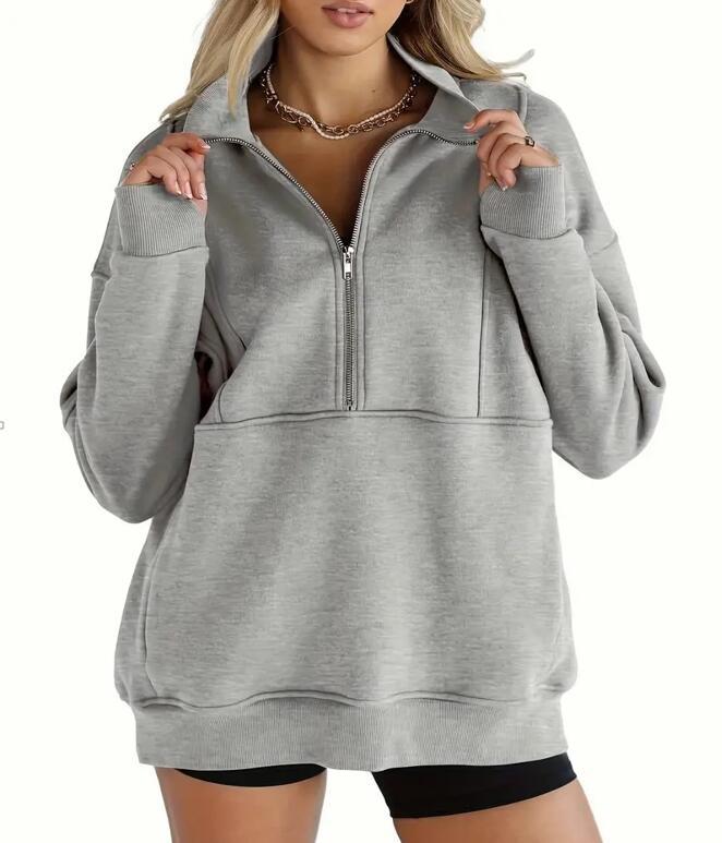Women's Half Zip Sweatshirts Fleece Stand Collar Long Sleeve Thumb Hole Oversized Pullovers with Pockets - Seldom Seen Styles