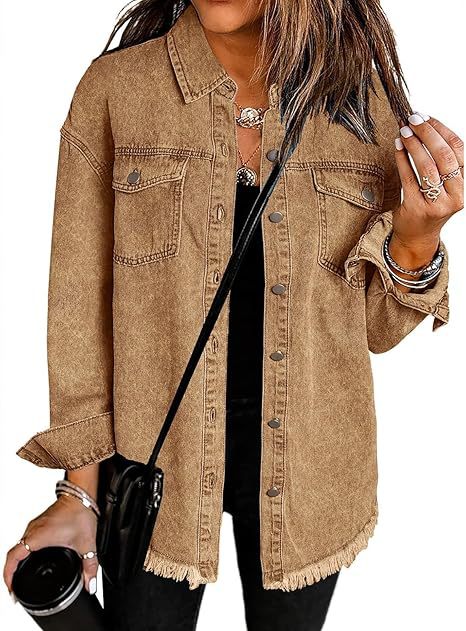 Jean Jackets for Women Ripped Fringe Denim Jean Jacket Casual Long Sleeve Pockets Jackets Coat Fabric Fashion Womenswear Soft – Back to School Outfit Idea - Seldom Seen Styles
