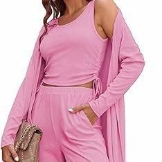 Cozy New  Women's 3 Piece Knit Lounge Set Long Sleeve Cardigan Sleeveless Top Pants Sweatsuit S-XXL - Seldom Seen Styles
