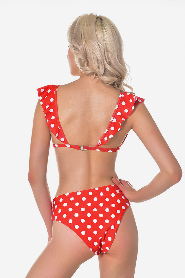 Polka Dot High Waist Ruffle Bikini - Dress In Beauty
