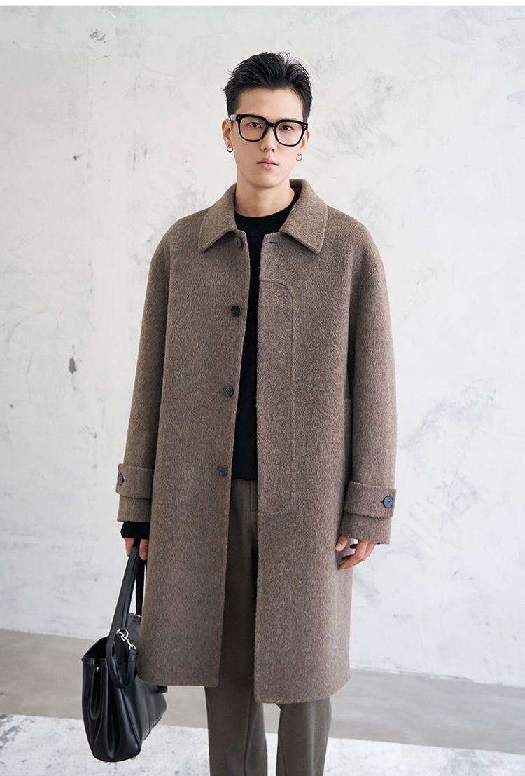 [100 all-wool double-sided woolen coat] Autumn and winter classic Balmacan medium and long coat woolen coat