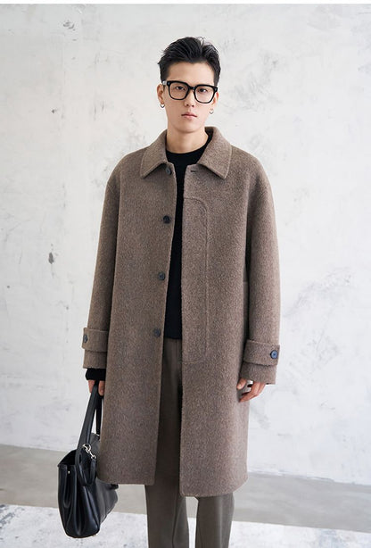 [100 all-wool double-sided woolen coat] Autumn and winter classic Balmacan medium and long coat woolen coat