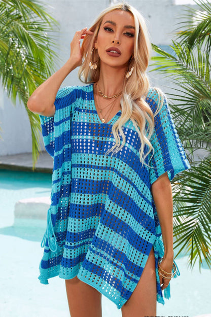 Multicolored Stripe V Neck Cover Up - Seldom Seen Styles