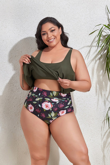 (L-4XL) Floral High Waist Bikini Set - Seldom Seen Styles