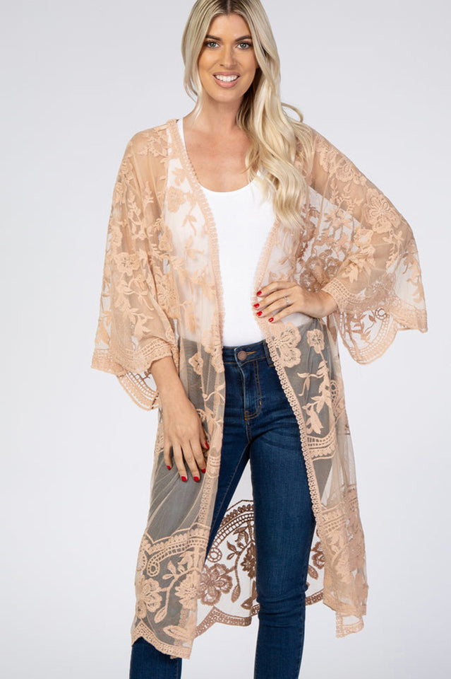 Hollow Out Lace Kimono Cover Up - Seldom Seen Styles