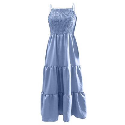 Women's Summer Midi Dress 2025 Casual Boho Sleeveless Spaghetti Strap Smocked Tiered Long Beach Sundresses
