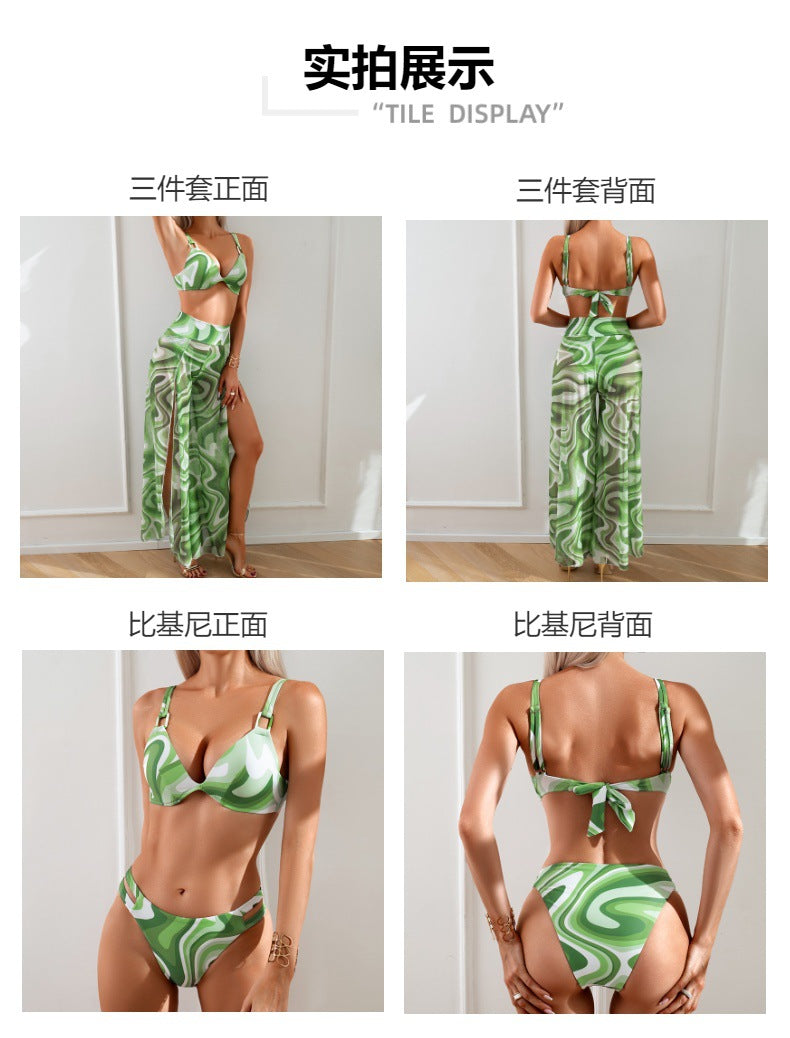 Swimsuit for Women2024New Style European and American Bikini Long Pants Three-Piece Swimsuit