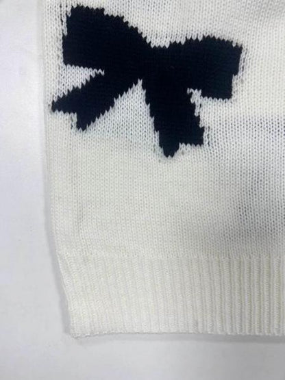 Fashion Bow Print Casual Loose Knitted Sweater Pullover Autumn/Winter Women Pullovers New Full Sleeve Knitwear - Seldom Seen Styles