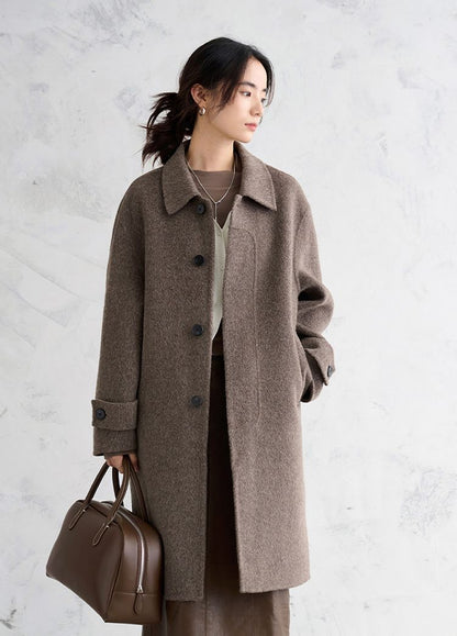 [100 all-wool double-sided woolen coat] Autumn and winter classic Balmacan medium and long coat woolen coat