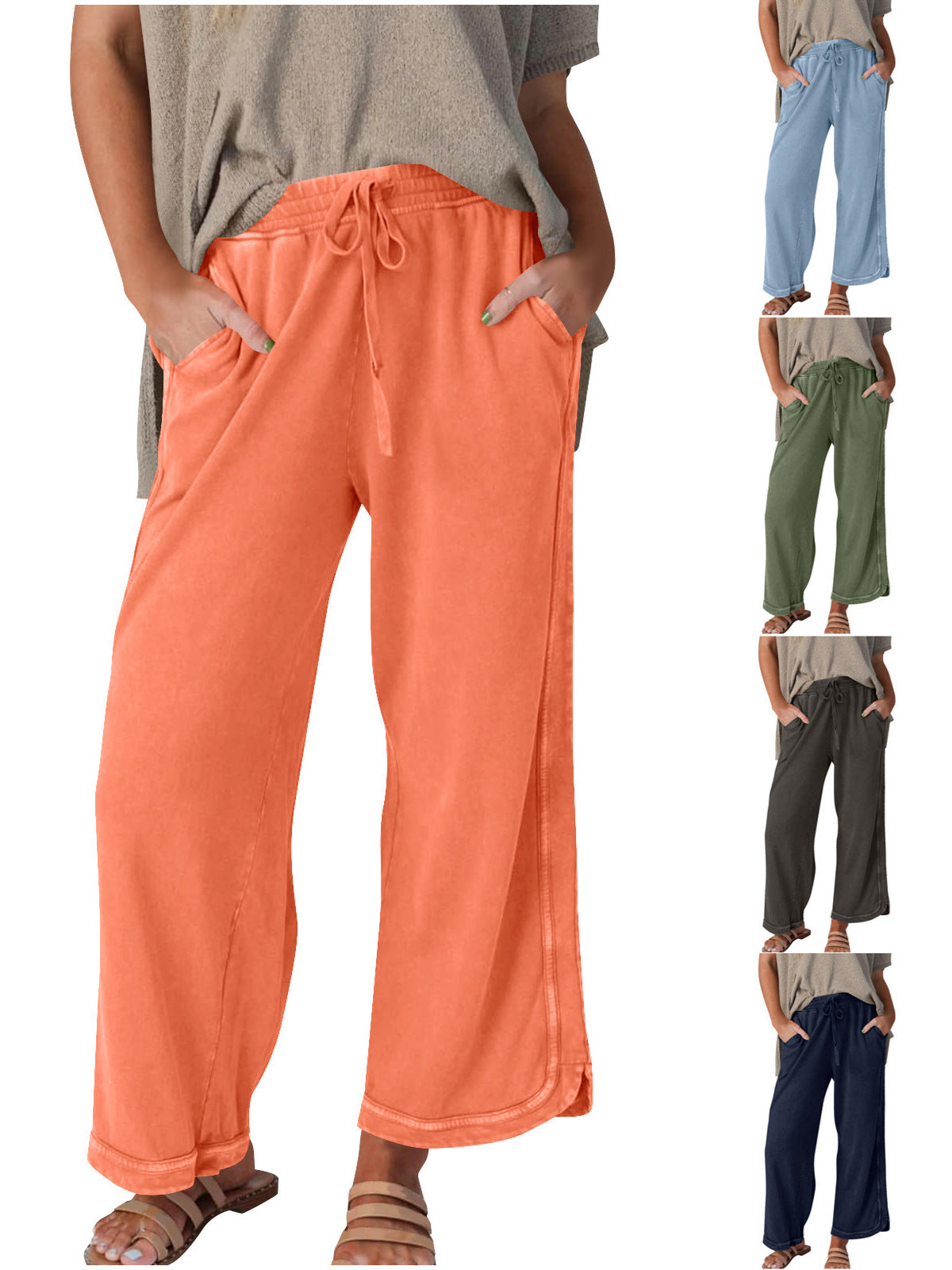 Womens Washed Wide Leg Sweatpants Vintage High Waist Baggy Pants Drawstring Athletic Palazzo Trousers with Pockets - Seldom Seen Styles