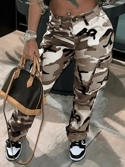 Women's Plus Size Cargo Camo Pants High Waist Slim Fit Camouflage Jogger Pants Sweatpants with Pockets - Seldom Seen Styles