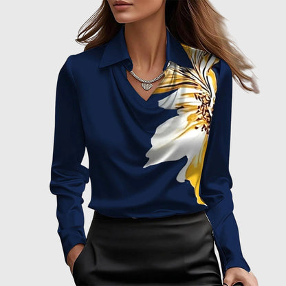 Women's Elegant Solid Satin Cowl Neck Blouse Long Sleeves Casual Business Dressy Shirts Office Work Ladies Top