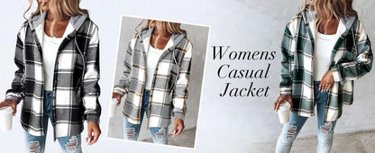 Women's Plaid / Houndstooth Print Button Front Hooded Coat, Casual Longsleeves Pocket Coat for Fall & Winter, Ladies Outerwear for Daily Wear, Womenswear - Seldom Seen Styles