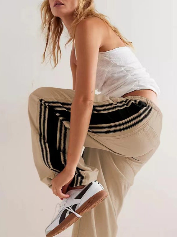 Women's Wide Leg Pants Drawstring High Rise Side Striped Slouchy Palazzo Pants with Pockets - Seldom Seen Styles