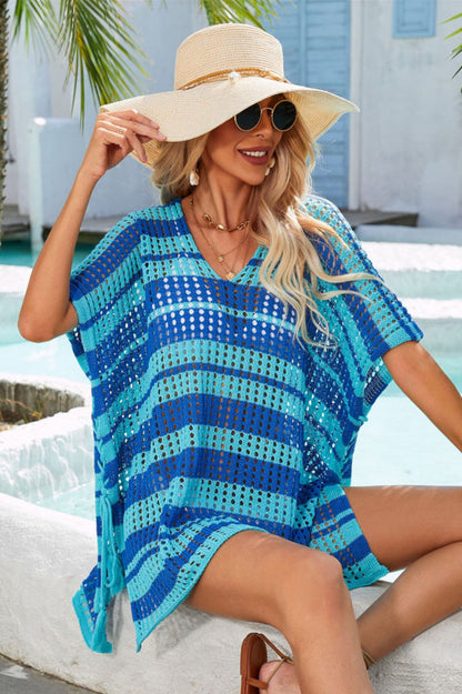 Multicolored Stripe V Neck Cover Up - Seldom Seen Styles