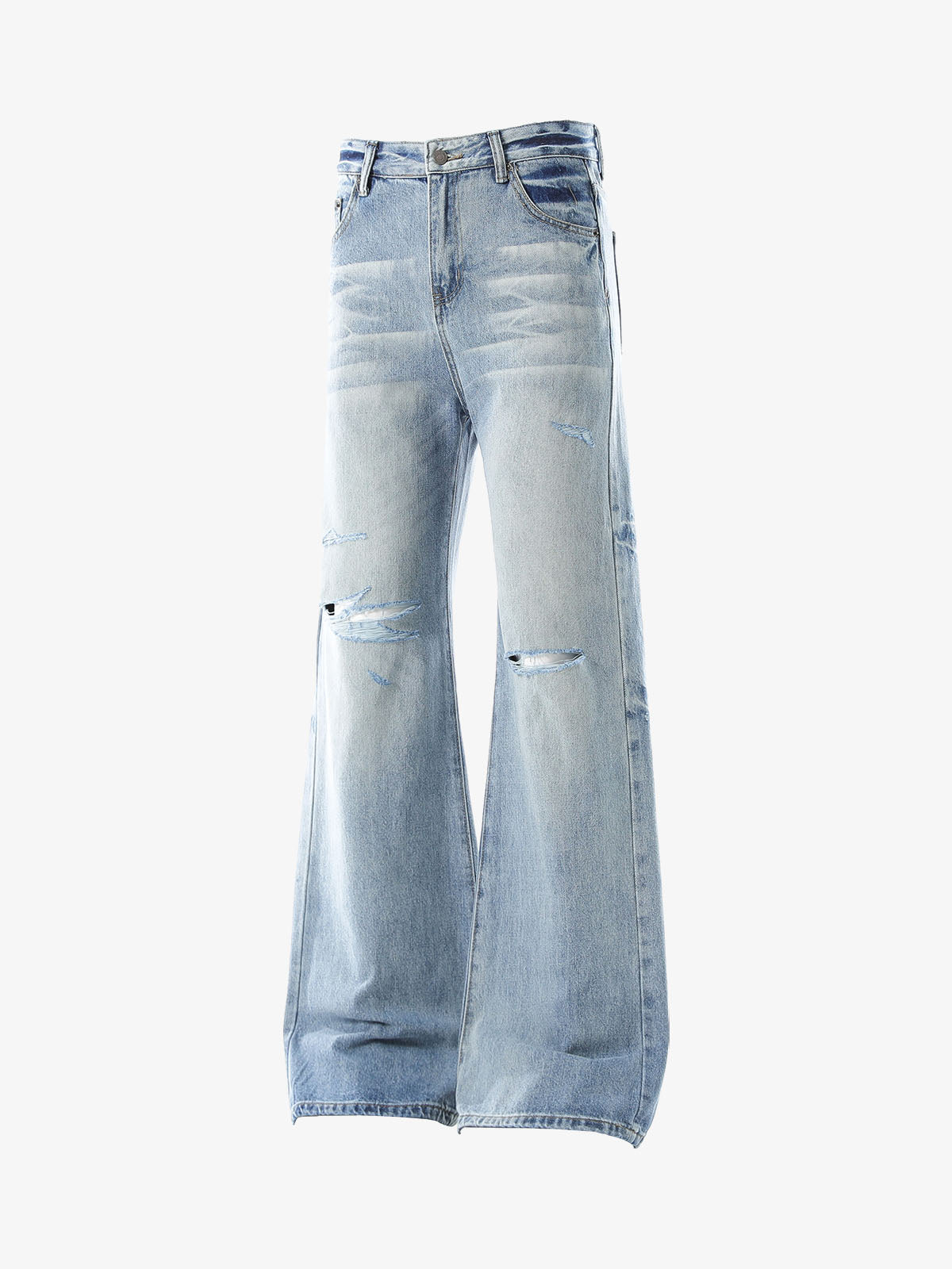 Hip-Hop Cut Distressed Washed Jeans 