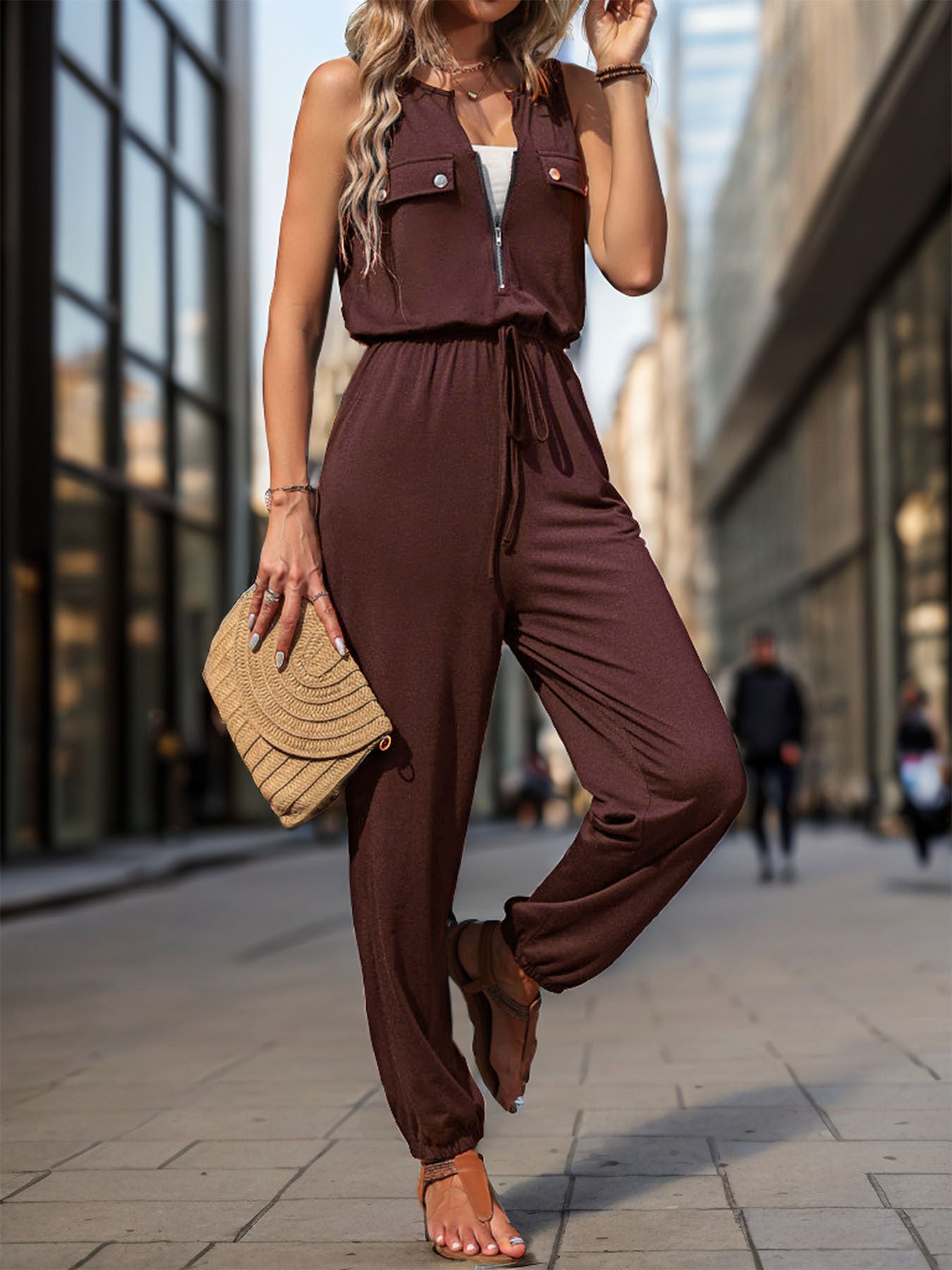 Summer Rompers for Women 2024 Sleeveless Pokect Tummy Control Dressy Rompers for Women 2024