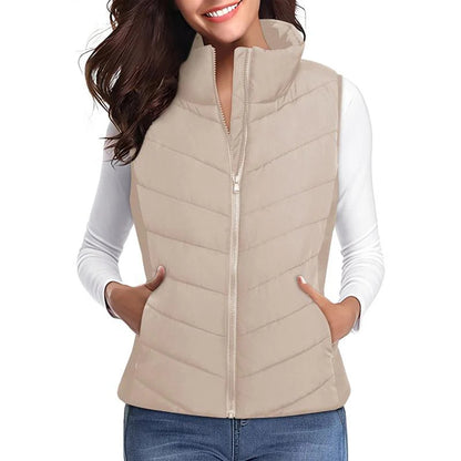 Puffer Vest Women Sleeveless Zip Up Outerwear Stand Collar Quilted Vest Warm Winter Jackets Coats with Pocket