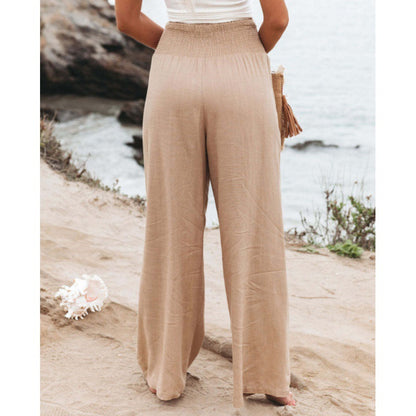 Women Linen Palazzo Pants Summer Boho Wide Leg High Waist Casual Lounge Pant 2025 Beach Travel Vacation Outfits - Seldom Seen Styles