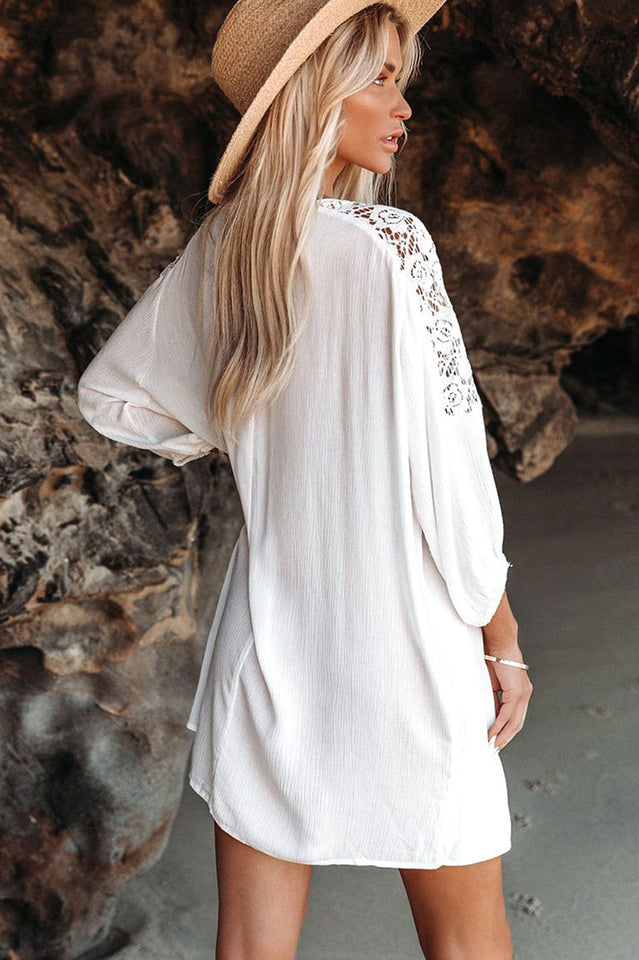 Spliced Lace Three-Quarter Sleeve Cover Up - Seldom Seen Styles