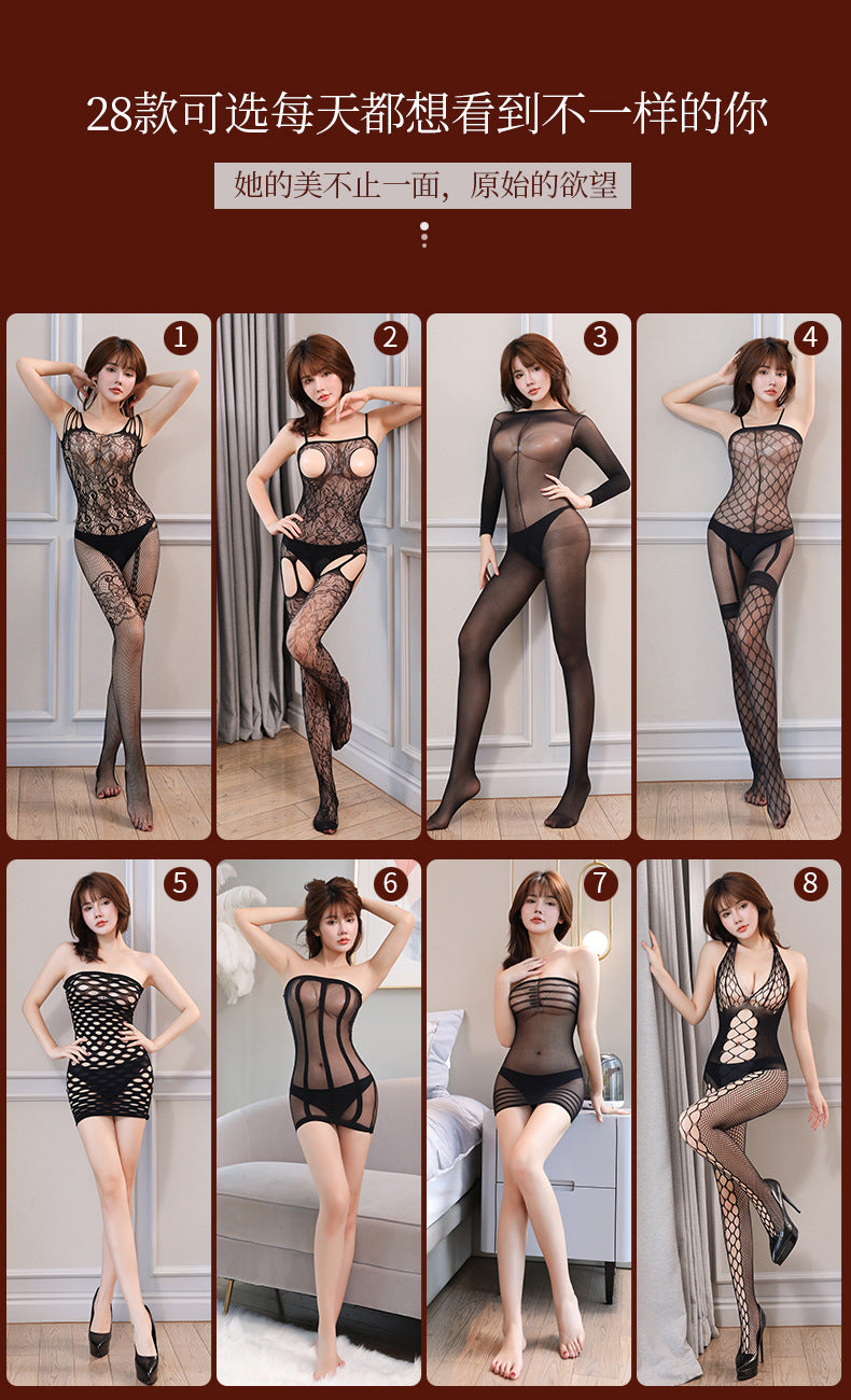 Sexy Lingerie New Style Sexy Fishnet Transparent Sexy Bodysuit Stockings Crotchless Temptation Set