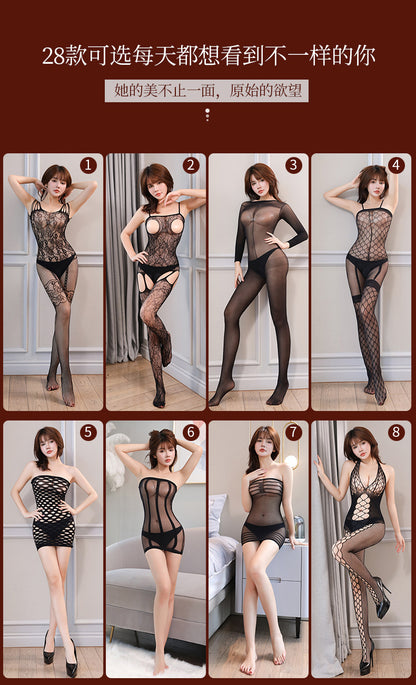 Sexy Lingerie New Style Sexy Fishnet Transparent Sexy Bodysuit Stockings Crotchless Temptation Set