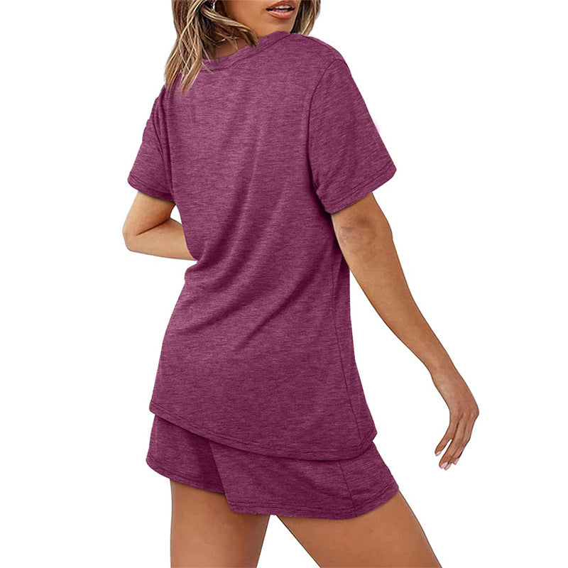 2025Summer New Women's Two-Piece Set Solid Color Short Sleeve T Casual T-shirt and Shorts Set for Women