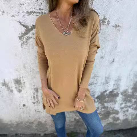 Long Sleeve V Neck Sweaters for Women Baggy Fall Fashion Casual Pullover Lightweight Sweaters for Women - Seldom Seen Styles