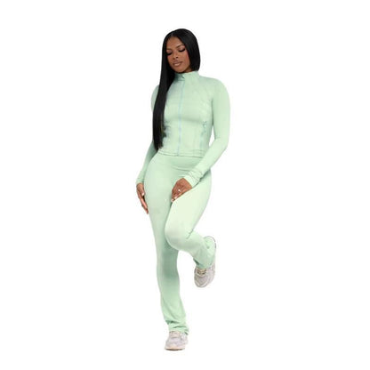 Women Clothes Two Piece Flared Pants Tracksuits Set Casual Gym Active Wear 2 Piece Matching