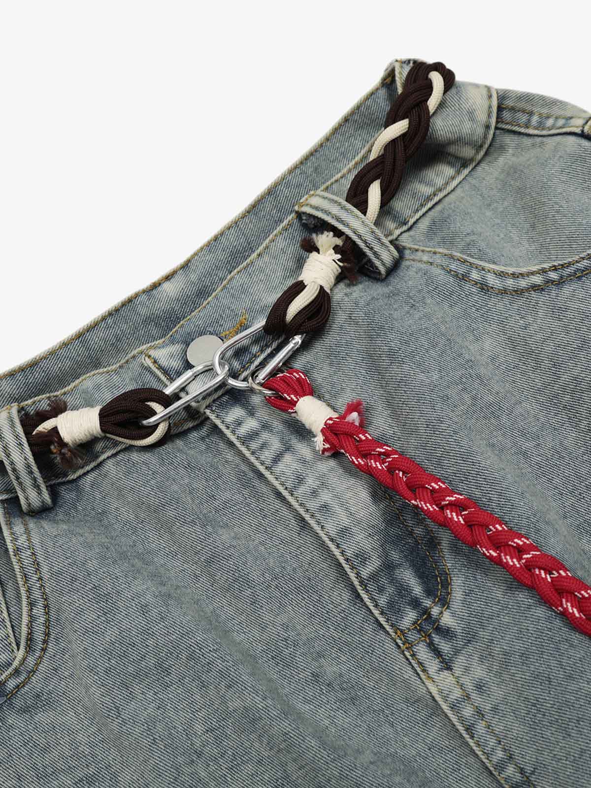 Wide-Leg Denim Trousers with Unique Braided Belt Detail 