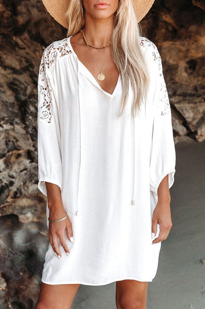 Spliced Lace Three-Quarter Sleeve Cover Up - Seldom Seen Styles