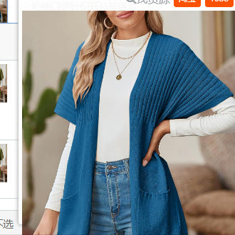 2025 Women’s Going Tops Trend – Oversized Lightweight Open-Front Pleated Short-Sleeve Knitwear Knit Cardigan Sweater, Casual Summer Outerwear & Womenswear Layering Piece in Multiple Colors - Seldom Seen Styles