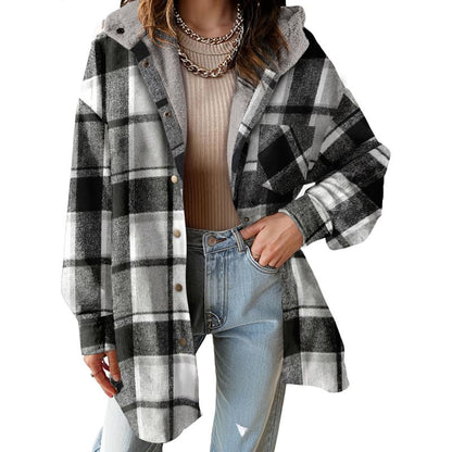 Women's Flannel Hooded Plaid 2025 Shacket Thick Coat Winter Coat for Warmth Button down Warm and Fuzzy Fleece Jacket - Seldom Seen Styles