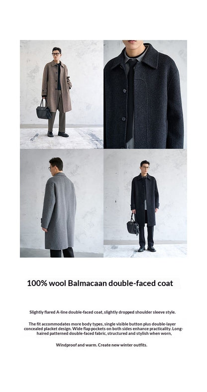 [100 all-wool double-sided woolen coat] Autumn and winter classic Balmacan medium and long coat woolen coat