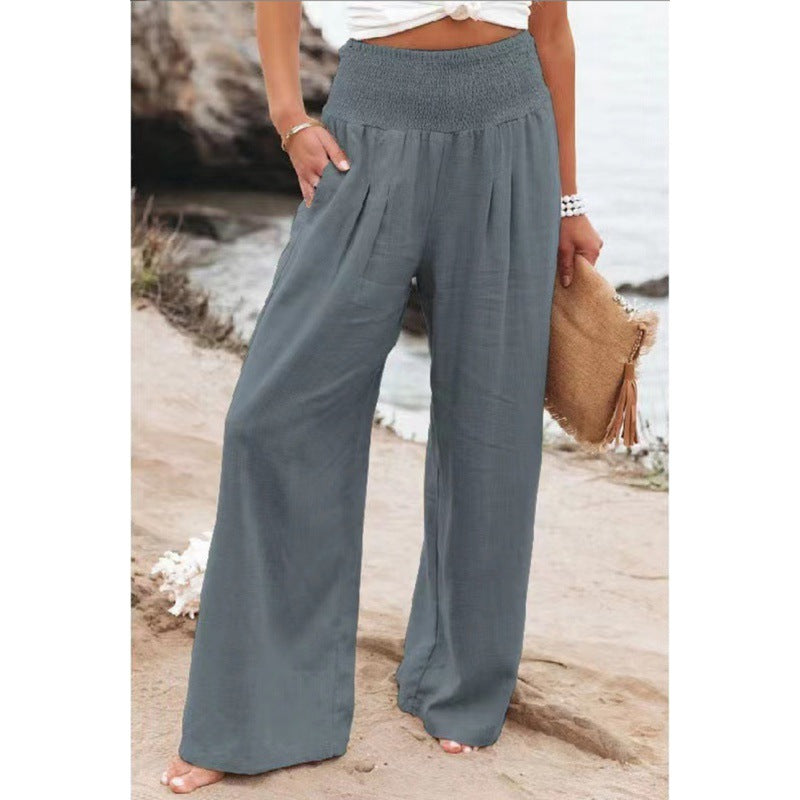 Women Linen Palazzo Pants Summer Boho Wide Leg High Waist Casual Lounge Pant 2025 Beach Travel Vacation Outfits - Seldom Seen Styles