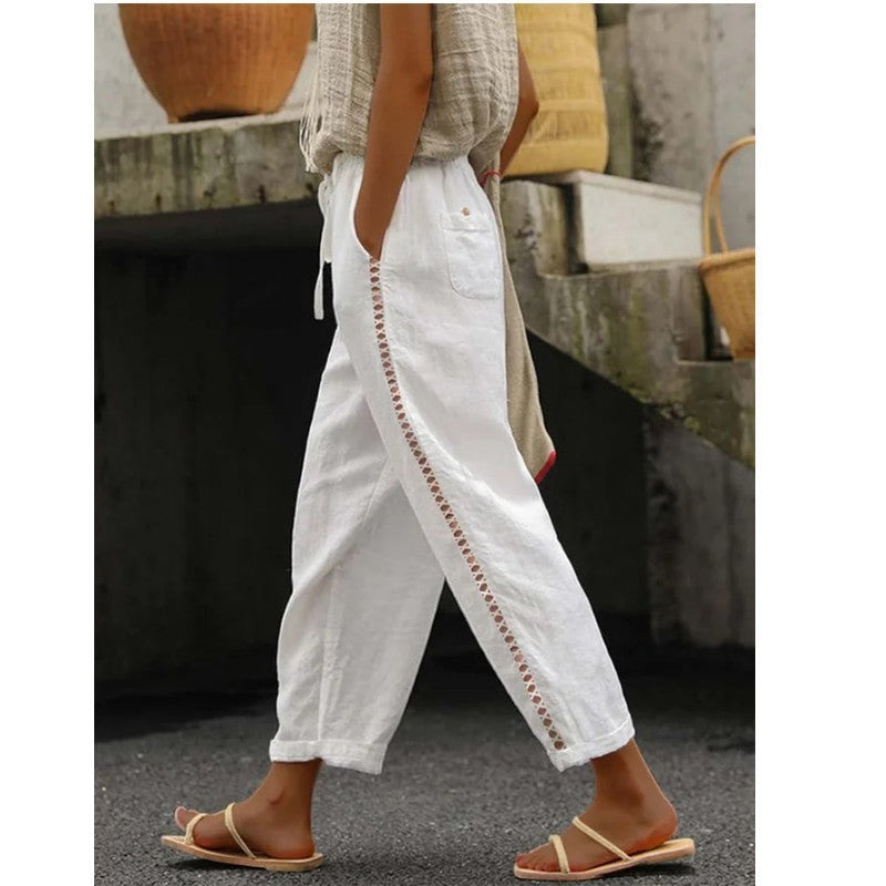 Women's Linen Capri Pants with Drawstring Petite Summer Beachwear Lightweight Elastic Waist Pants - Seldom Seen Styles