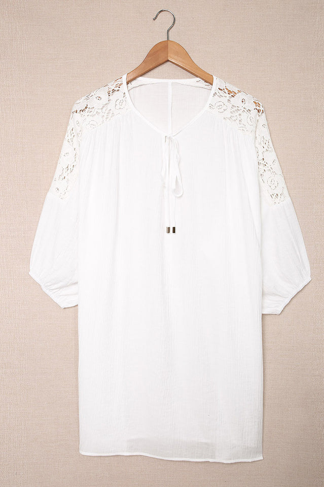 Spliced Lace Three-Quarter Sleeve Cover Up - Seldom Seen Styles