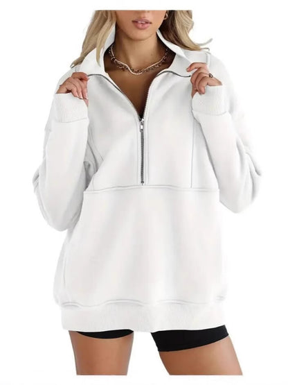 Women's Half Zip Sweatshirts Fleece Stand Collar Long Sleeve Thumb Hole Oversized Pullovers with Pockets - Seldom Seen Styles